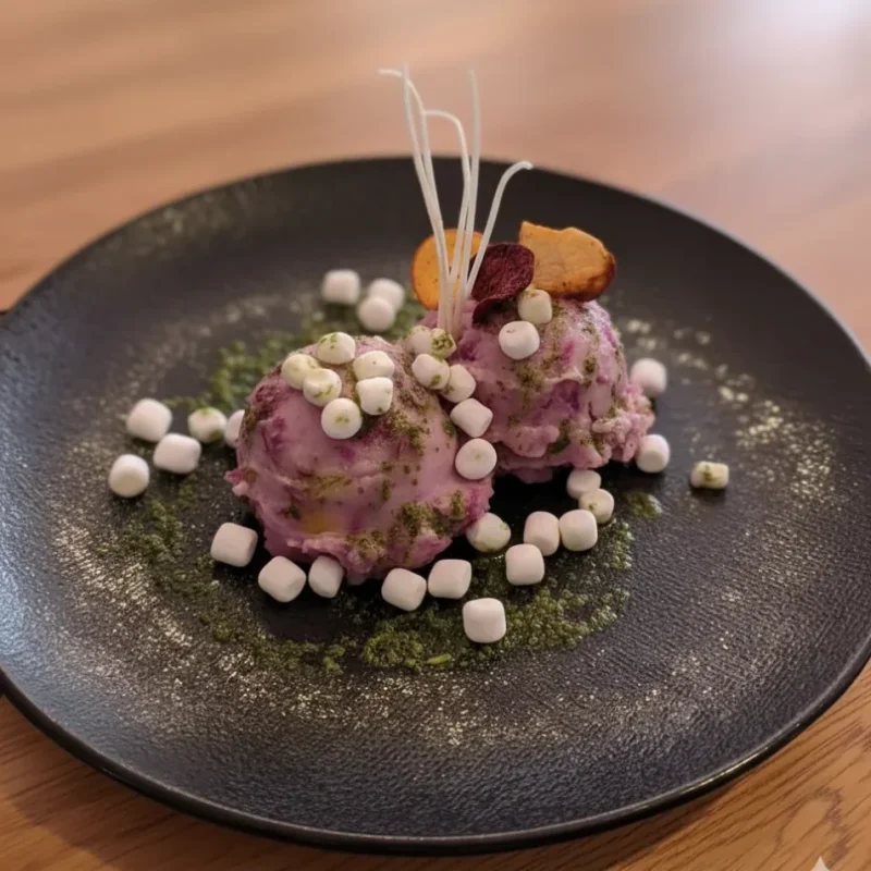 Rodekool met appel, geitenkaas en kruidenolie  